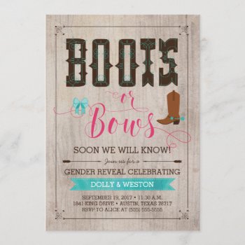 Boots Or Bows Gender Reveal Invitations by joyonpaper at Zazzle