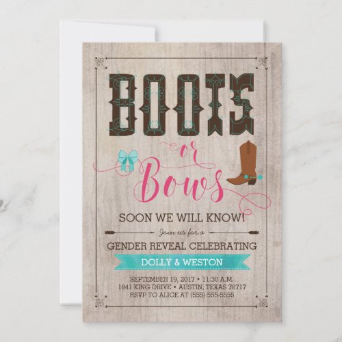 Boots or Bows Gender Reveal Invitations