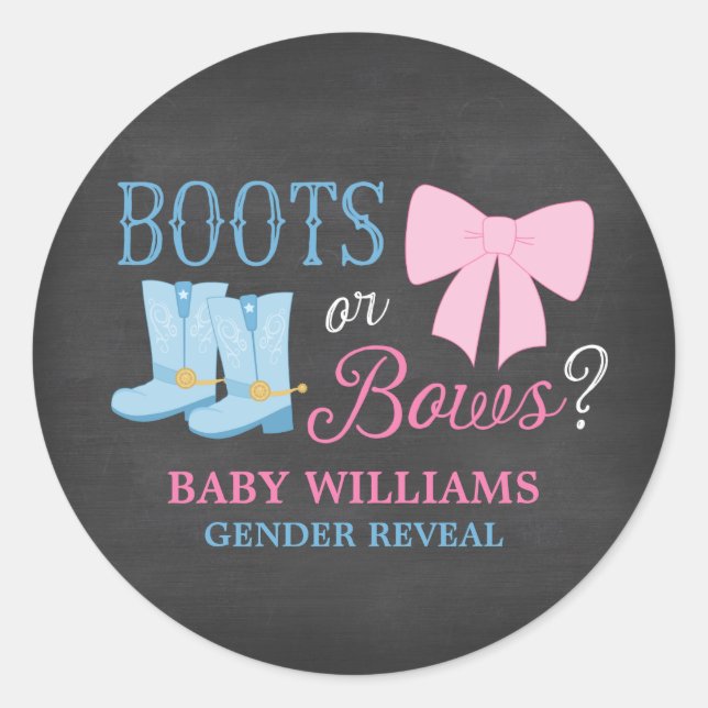 Boots or Bows Gender Reveal Party Baby Shower Classic Round Sticker (Front)