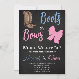 Boots or Bows Gender Reveal Party Baby Shower Invitation