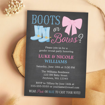 Boots Or Bows Gender Reveal Party Baby Shower Invitation by printcreekstudio at Zazzle