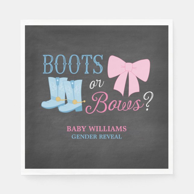 Boots or Bows Gender Reveal Party Baby Shower Paper Napkins (Front)