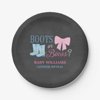 Boots Or Bows Gender Reveal Party Baby Shower Paper Plates by printcreekstudio at Zazzle