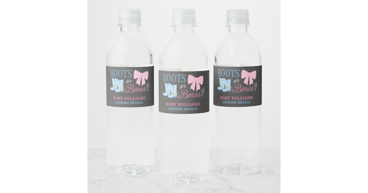 Boots or Bows Gender Reveal Party Baby Shower Water Bottle Label | Zazzle