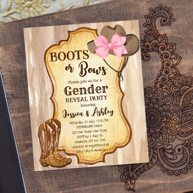 Boots or bows gender reveal party budget invite (Creator Uploaded)