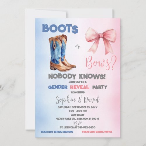 Boots or Bows Gender Reveal Party Invitation