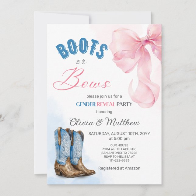 Boots or Bows Gender Reveal Party Invitation (Front)