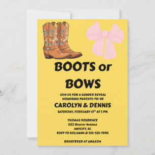 Boots or Bows Gender Reveal Party Invitation