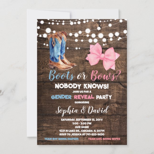Boots or Bows Gender Reveal Party Invitation (Front)