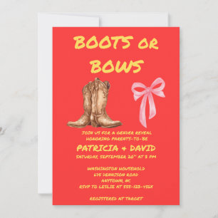Boots or Bows Gender Reveal Party Invitation