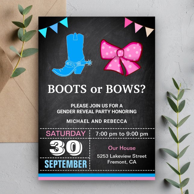 Boots or Bows Gender Reveal Party Invitation (Creator Uploaded)