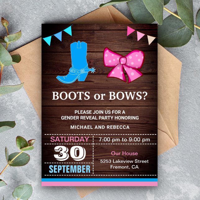 Boots or Bows Gender Reveal Party Invitation (Creator Uploaded)