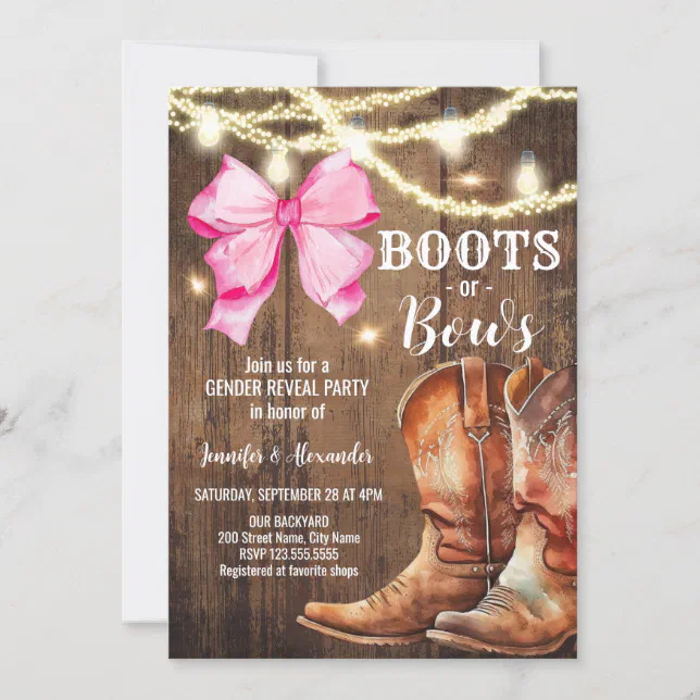 Boots or Bows Gender Reveal Party Invitation Zazzle