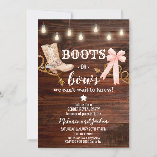 Boots or Bows Gender Reveal Party Invitation