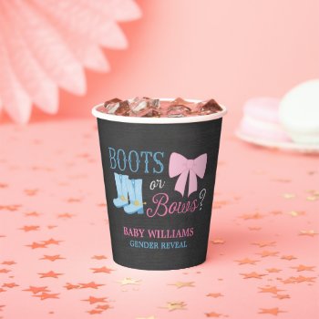 Boots Or Bows Gender Reveal Party Paper Cups by printcreekstudio at Zazzle