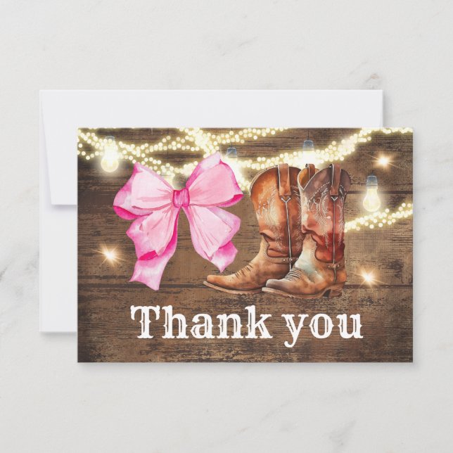 Boots or Bows Gender Reveal Party Thank You Card (Front)