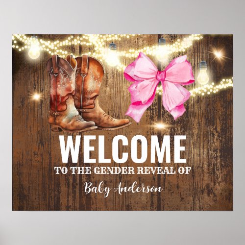 Boots or Bows Gender Reveal Party Welcome Poster