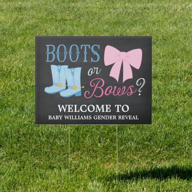 Boots or Bows Gender Reveal Party Welcome Yard Sign (Insitu)