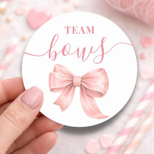 Boots or Bows Gender Reveal Pink Bow Team Girl  Classic Round Sticker