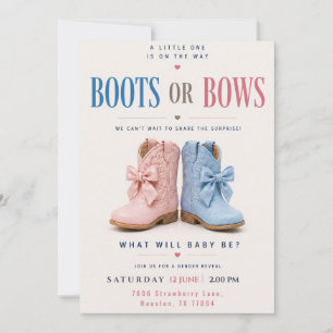 Boots or Bows Gender Reveal Pink or Blue Invitation