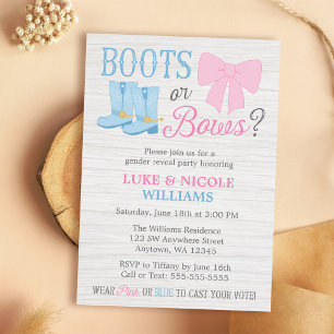 Boots or Bows Gender Reveal  Rustic Baby Shower Invitation