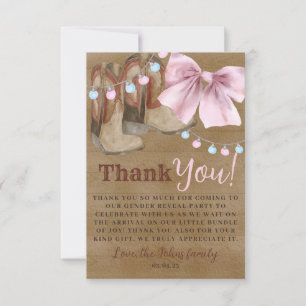 Boots or bows gender reveal Thank you Card.