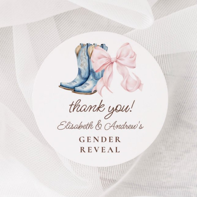 Boots or Bows Gender Reveal Thank You Stickers (Creator Uploaded)