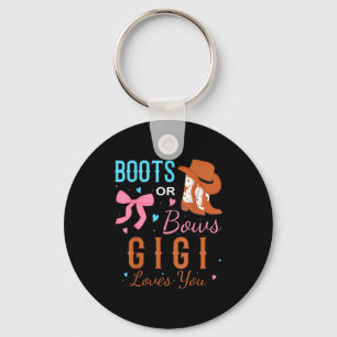 Boots Or Bows Gigi Loves You Gender Reveal Party Keychain