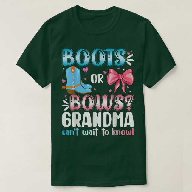 Boots Or Bows Grandma Gender Reveal Baby Shower Pr T-Shirt (Design Front)