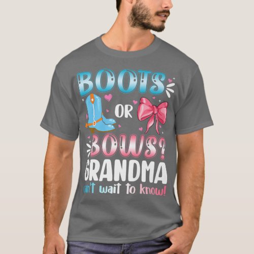 Boots Or Bows Grandma Gender Reveal Baby Shower Pr T_Shirt