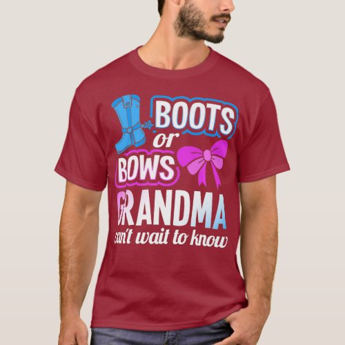 Boots Or Bows Grandma Gender Reveal Baby Shower T_Shirt