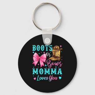 Boots Or Bows Momma Loves You Gender Reveal Family Keychain