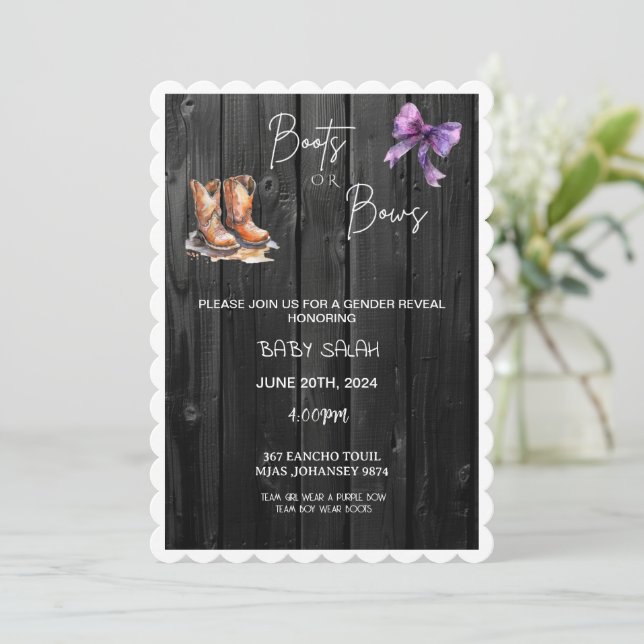 Boots or Bows? Only the Baby Knows!  Save The Date (Standing Front)