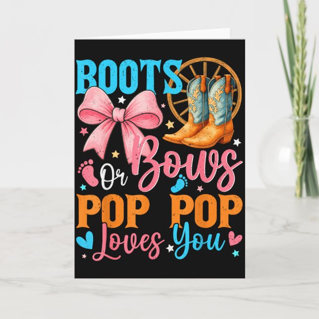 Boots Or Bows P P Loves You Gender Reveal Family  Card (Front)