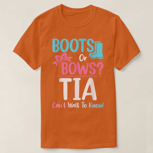 Boots or Bows Tia Gender Reveal Pregnancy Announce T-Shirt (Design Front)