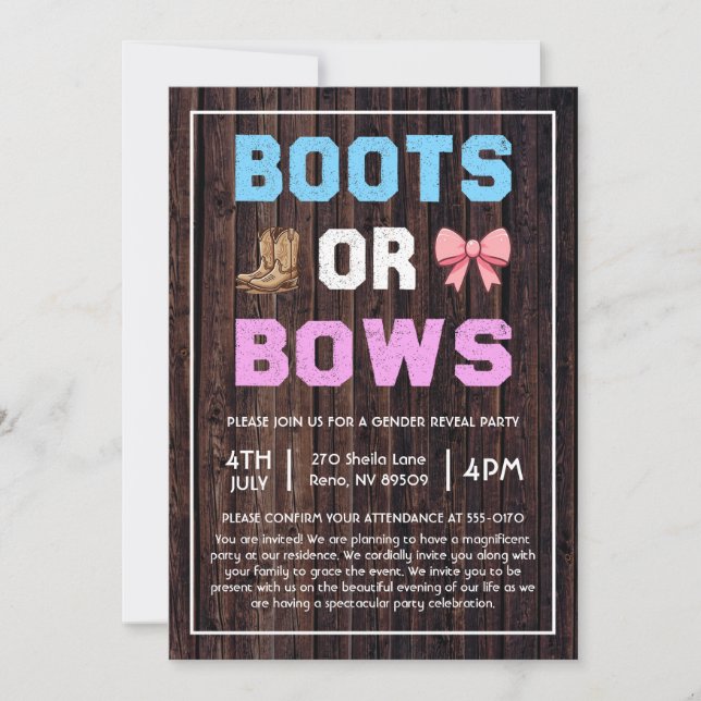 Boots or Bows Western Gender Reveal Invitation (Front)