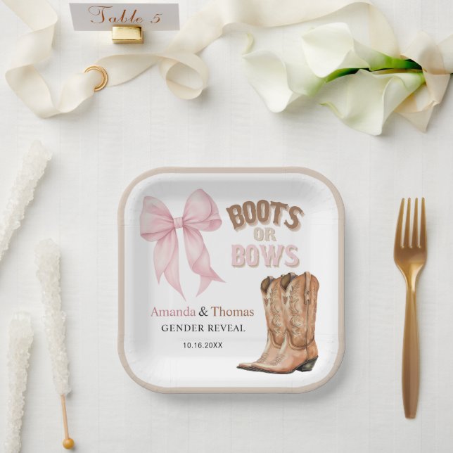 Boots or Bows Western Gender Reveal Paper Plates (Wedding)