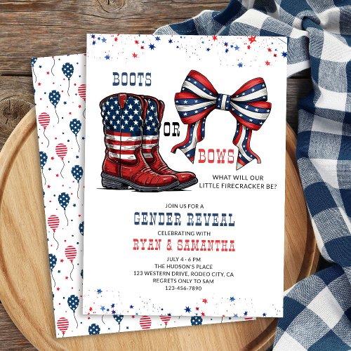 Boots or Bows Western Red White Blue Gender Reveal Invitation