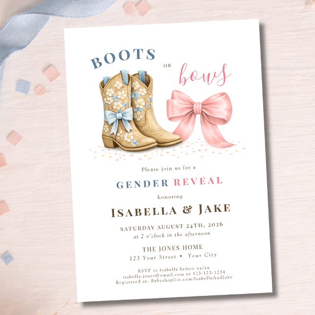 Boots or Bows Western Theme Gender Reveal Party Invitation (Creator Uploaded)