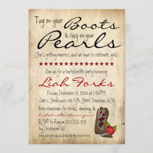 Boots & Pearls Bachelorette Party Invitation