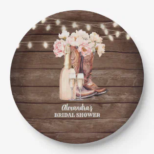 Boots Rustic Cowgirl BRIDAL SHOWER Thank You Paper Plates