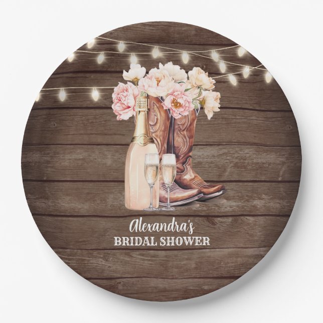 Boots Rustic Cowgirl BRIDAL SHOWER Thank You Paper Plates (Front)