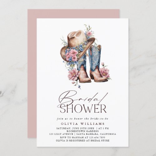 Boots Western Cowgirl Floral Bridal Shower Invitation