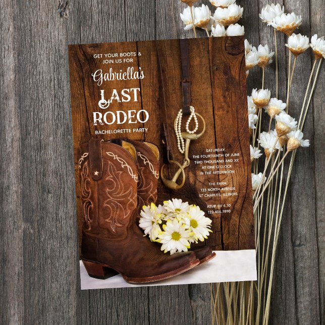 Boots White Daisies Last Rodeo Bachelorette Party Invitation (Creator Uploaded)