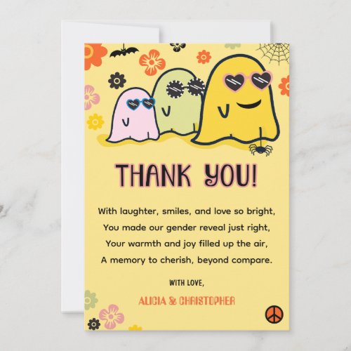 Booy or Ghoul Groovy Ghost Halloween Gender reveal Thank You Card