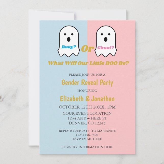 Booy or Ghoul Halloween Ghost Gender Reveal Invitation (Front)
