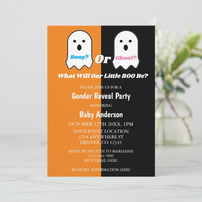 Booy or Ghoul Halloween Ghost Gender Reveal Invitation (Standing Front)