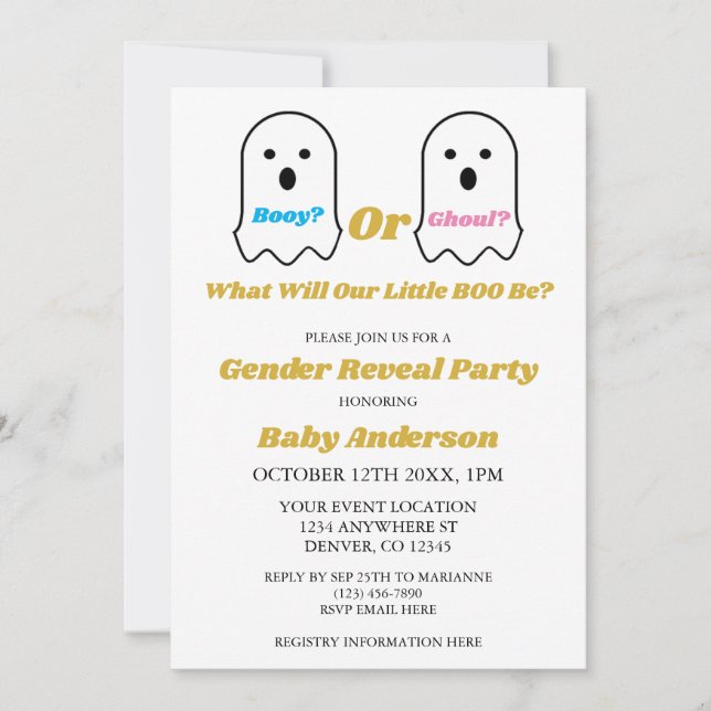 Booy or Ghoul Halloween Ghost Gender Reveal Invitation (Front)