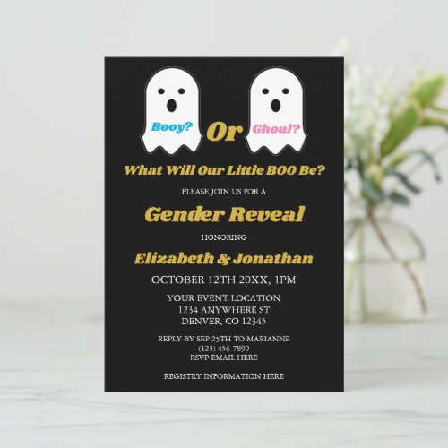 Booy or Ghoul Halloween Ghost Gender Reveal Invitation