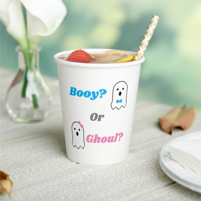 Booy or Ghoul Halloween Ghost Gender Reveal Paper Cups (Insitu)
